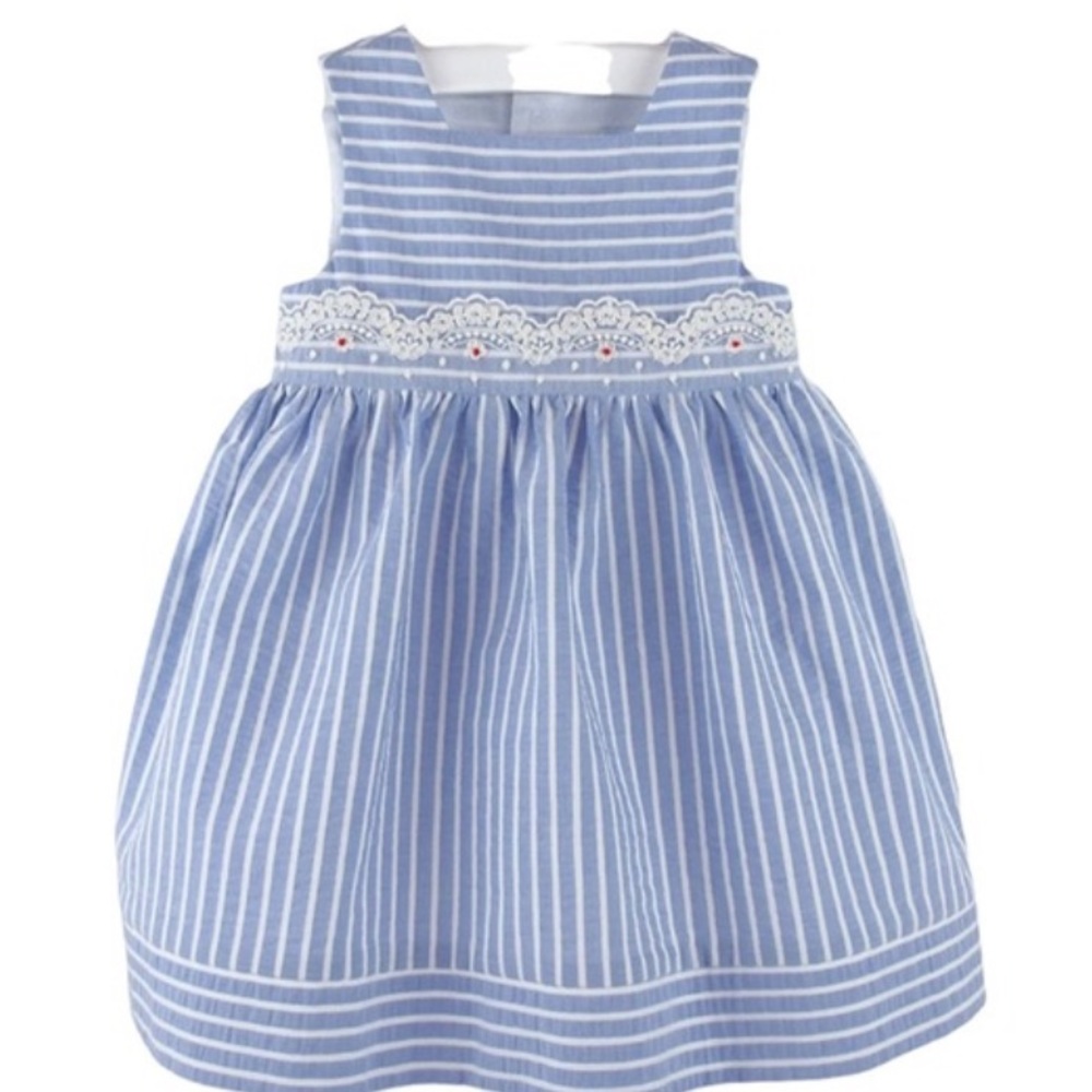Maria Casero by Luli & Me, Girl’s Sleeveless Seersucker Dress w/ Square, 12 Mos